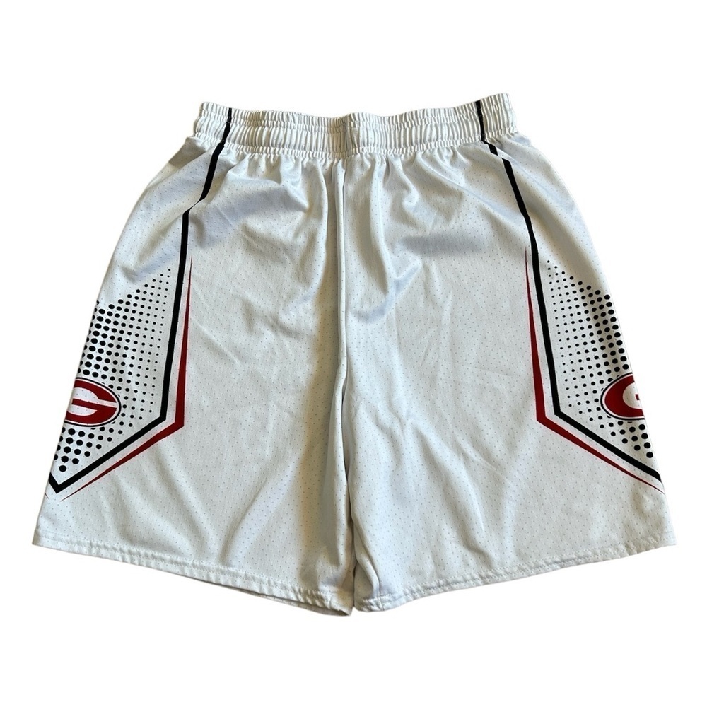 Men's Athletic Shorts in White with Red & Black Accents